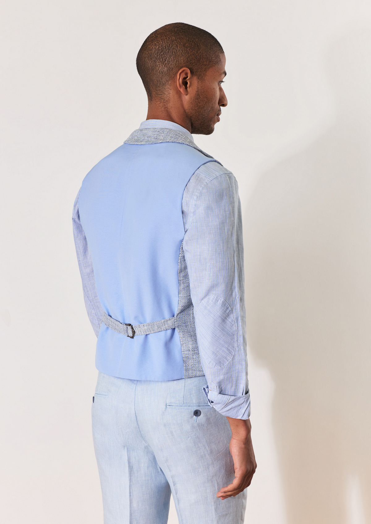 Gilet casual en coton et lin mélangés unis bleu glacier