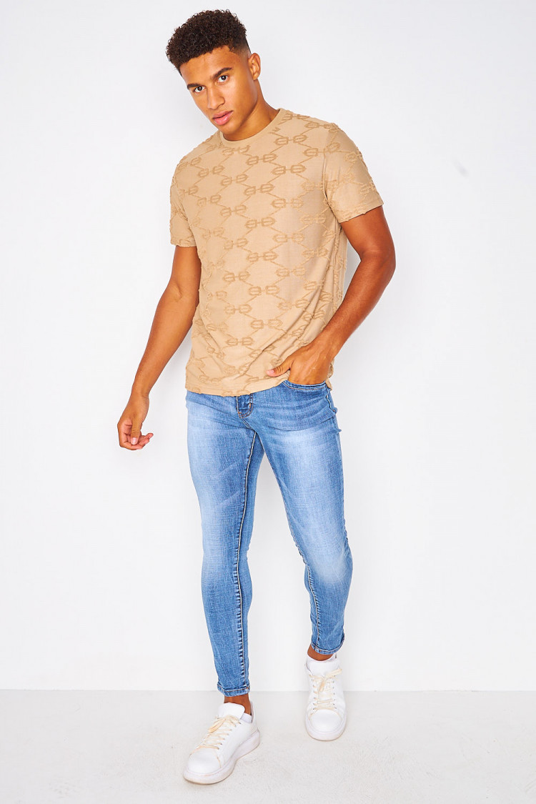 T-shirt beige foncé imprimé BB en relief
