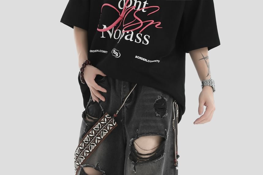 INStudio - High Waist Distressed Wide Leg Jeans