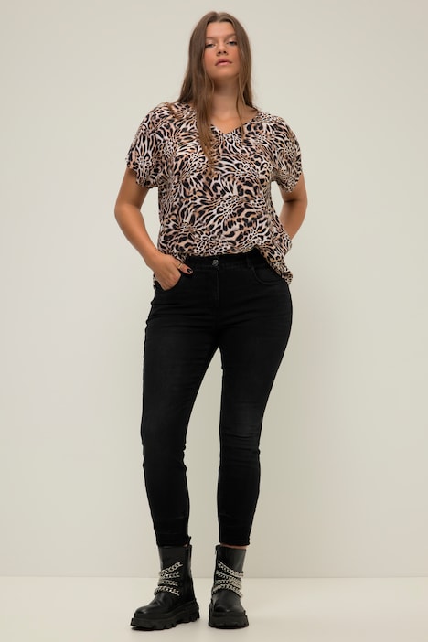 Skinny-Jeans, Falten am Saum, 5-Pocket