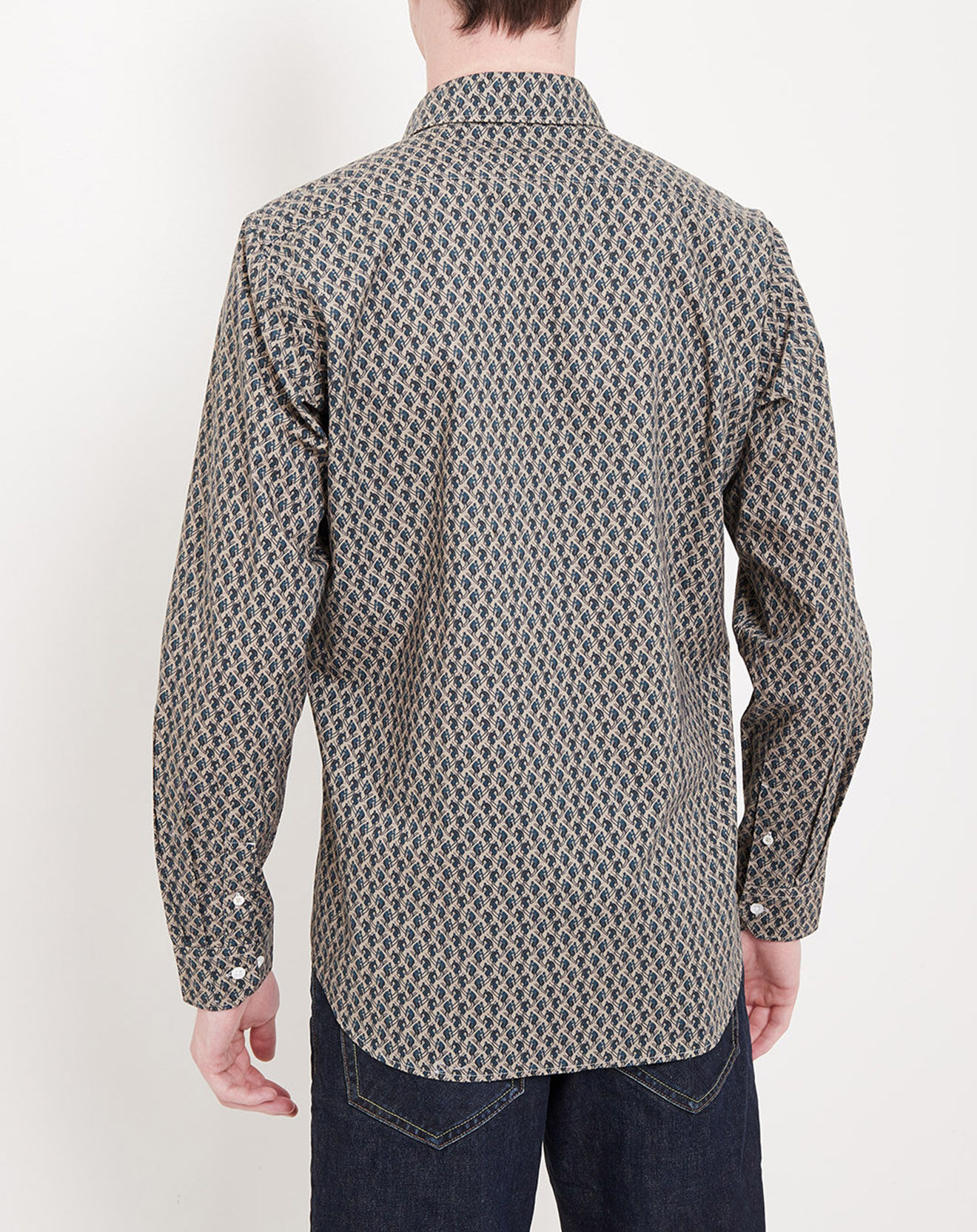 Hartford Chemise Slim Sammy imprimé ski beige/vert