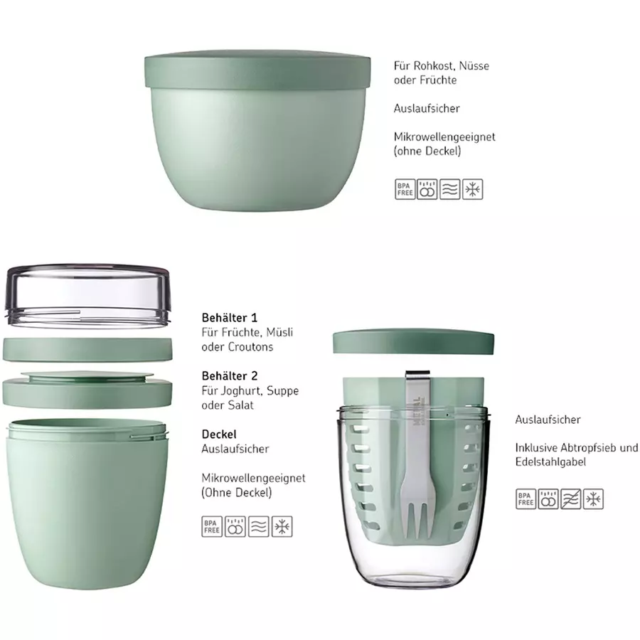Mepal Lunchpot, Fruitpot und Snackpot Ellipse 3er Set blau