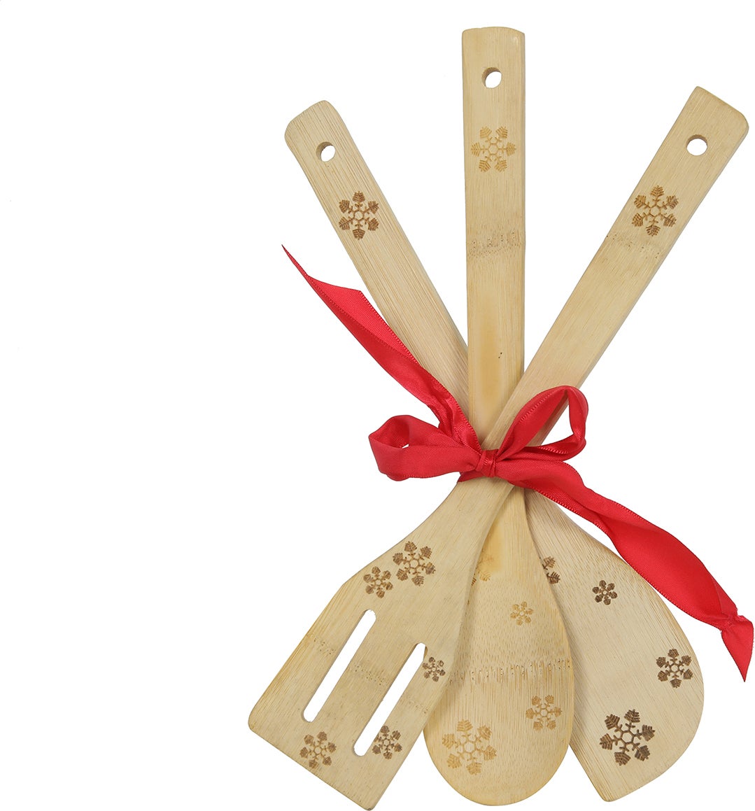 Spatel set met sneeuwvlokken bamboe 30 x 6 cm 3-delig