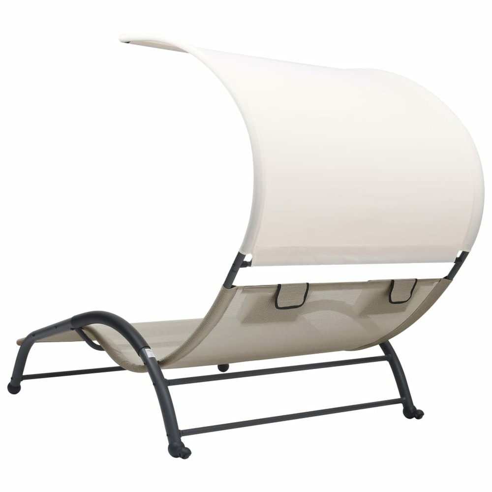 Transat chaise longue bain de soleil lit de jardin terrasse meuble d'extérieur double avec auvent textilène crème