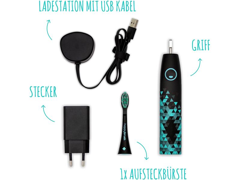 happybrush Schallzahnbürste ECO V3 Schwarz Elektrische Zahnbürste