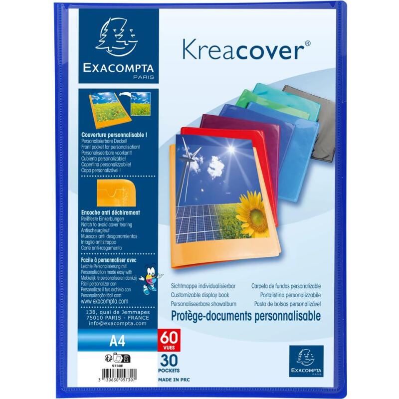 Protège-documents polypropylène semi rigide Kreacover® Opaque 30 pochettes - 60 vues - A4 coloris assortis