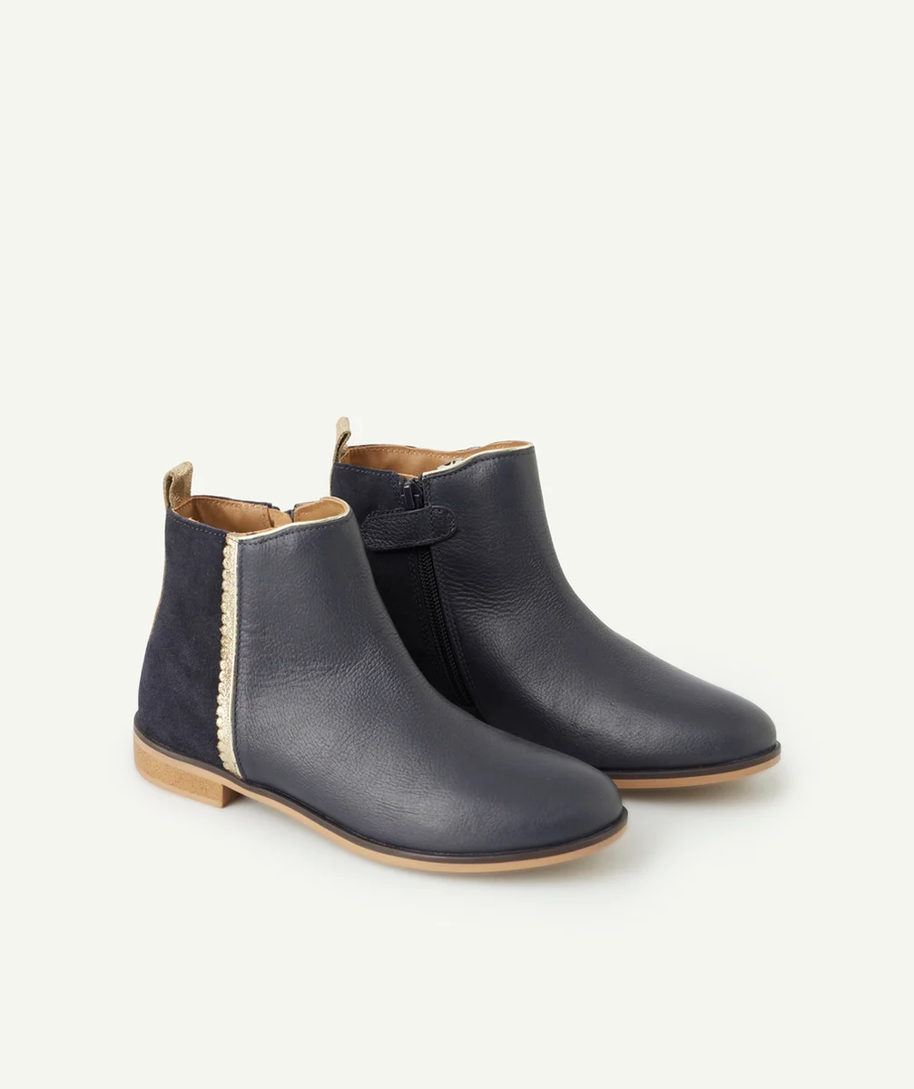 BOTTINES FILLE EN CUIR BLEU MARINE AVEC DÉTAILS COULEUR DORÉS