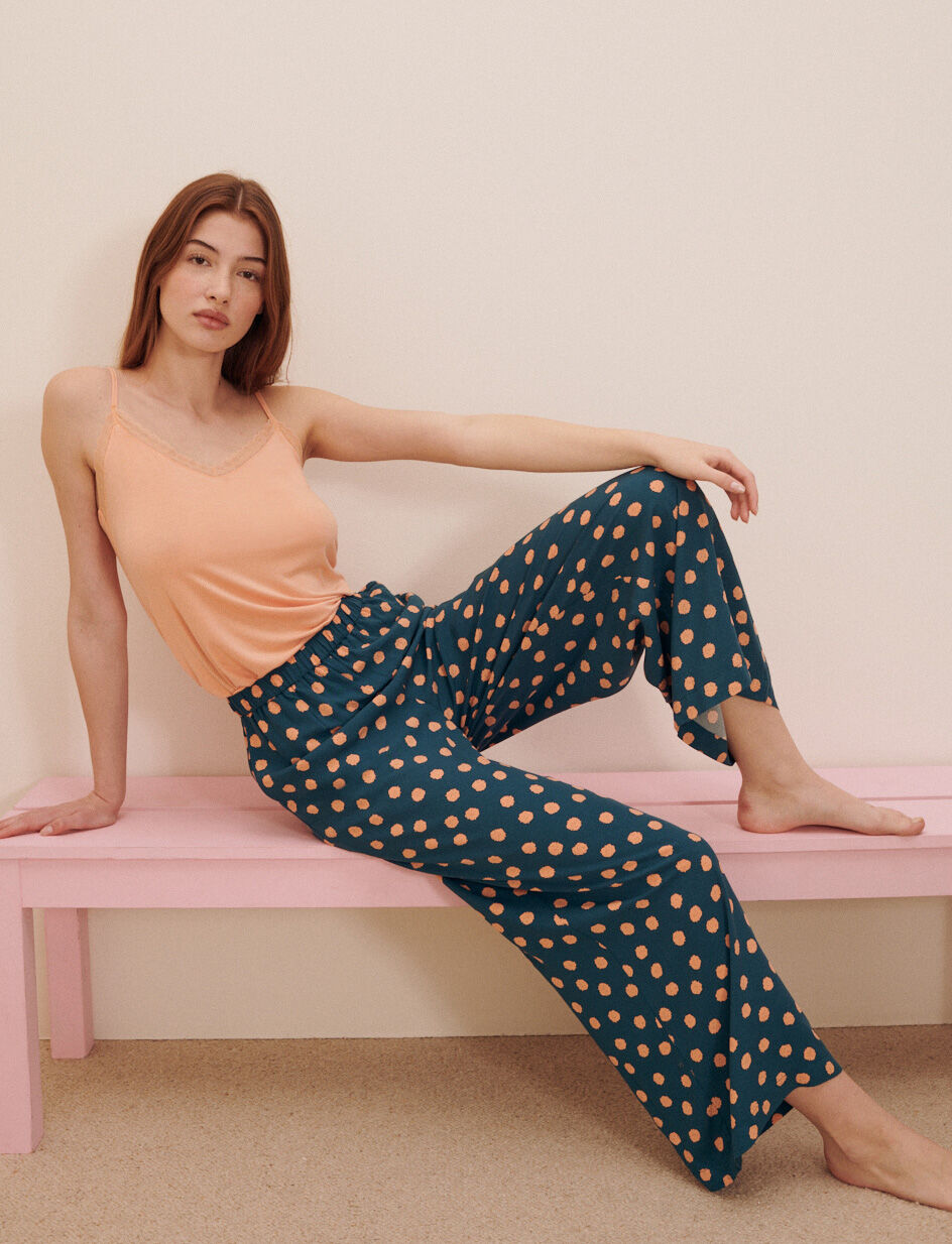 Pantalon - pois texture bleu fonce