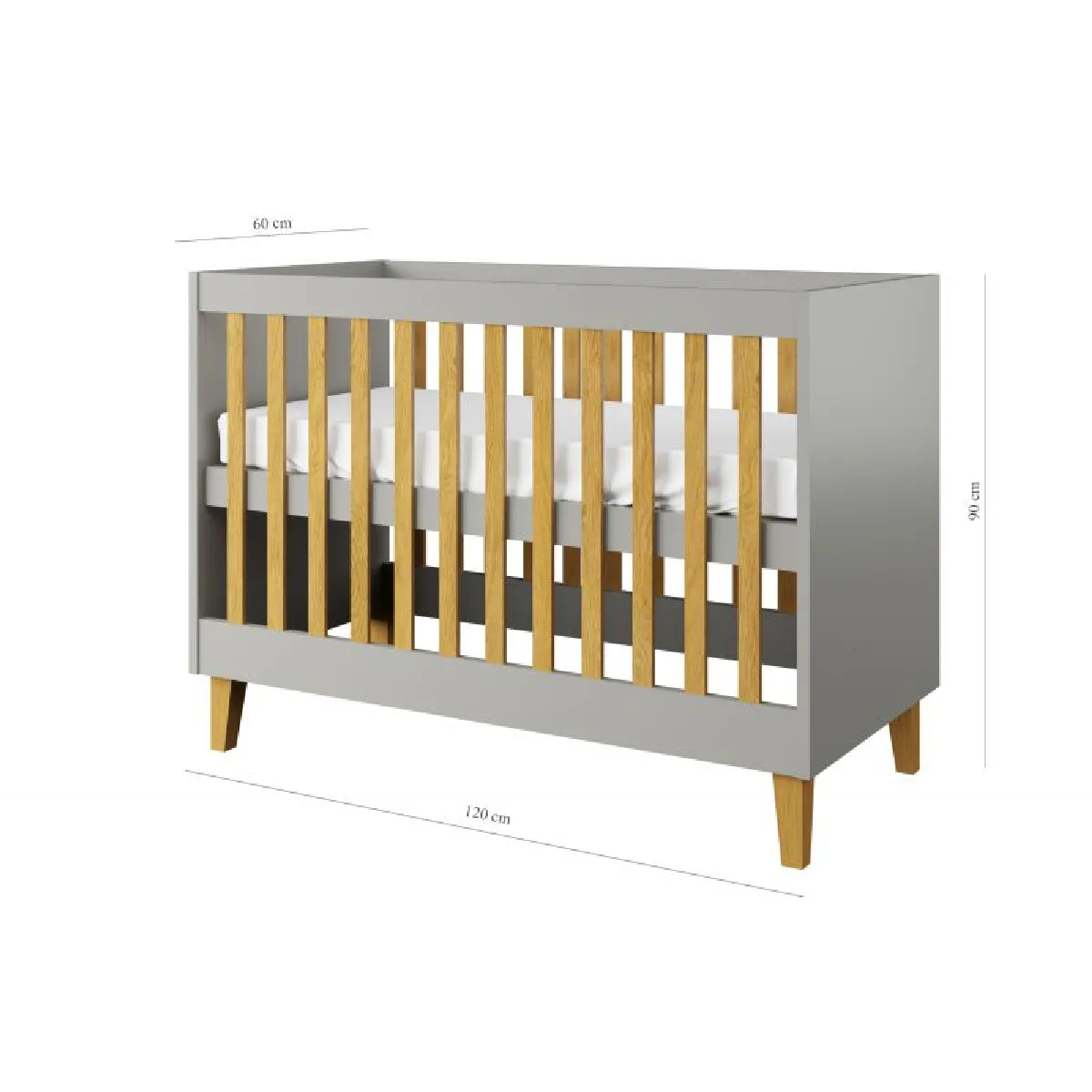 Lit Bébé Kubi Gris - 124x66 cm