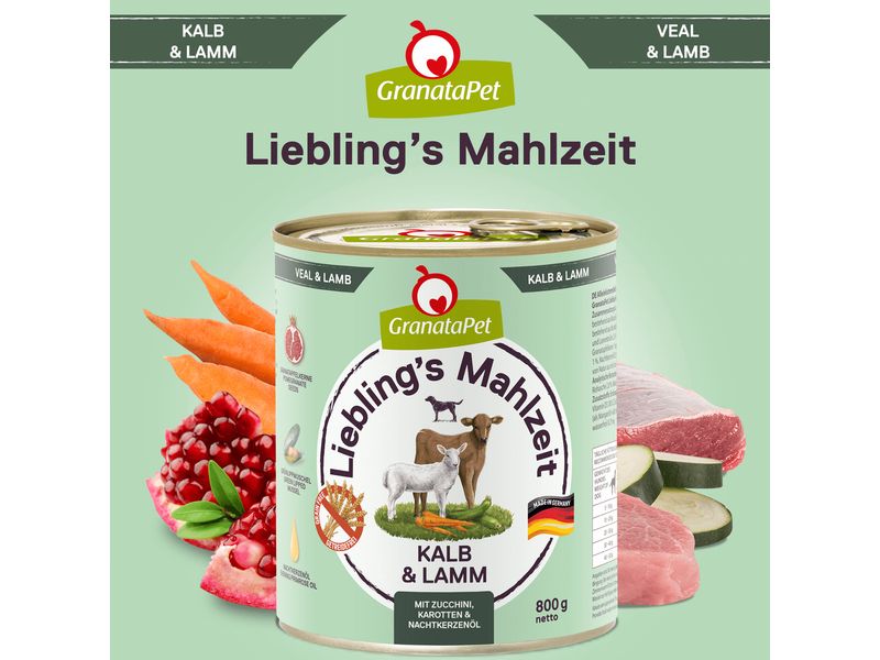 GranataPet Nassfutter Liebling's Mahlzeit Kalb & Lamm 800 g Alleinfuttermittel für ausgewachsene Hunde