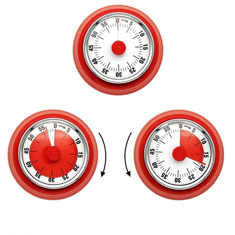 (Ø75mm) Magnetischer Küchenwecker Timer Analoge Eieruhr 60 Minuten mit Alarm - Rot