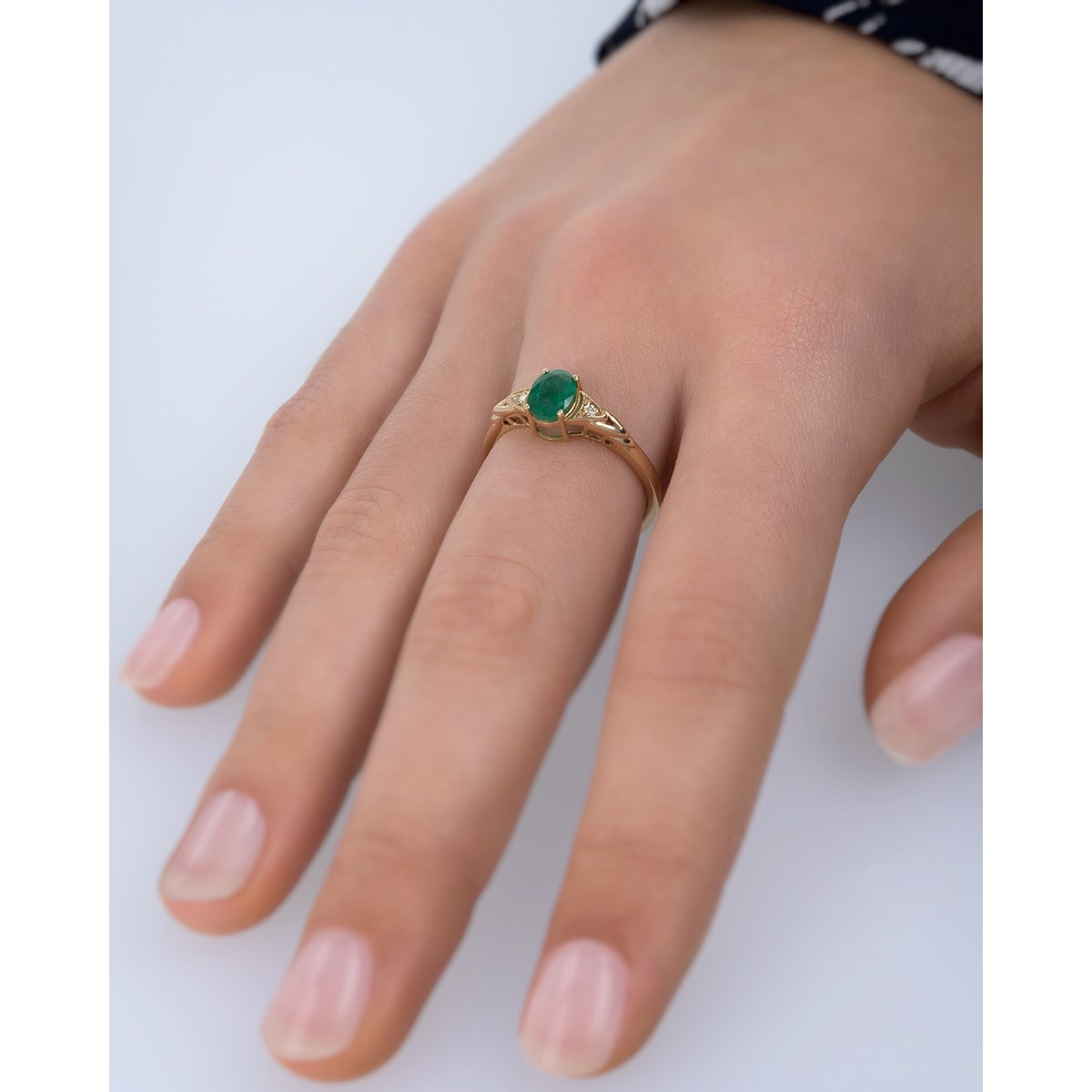 Bague ADEN Or 585 Jaune Emeraude et diamants 2grs