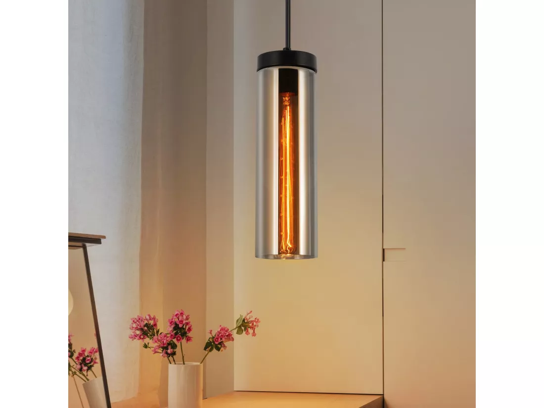 Lampe à Suspension Pour Table à Manger En Verre Noir Mat Rétro 1 Flamme E27