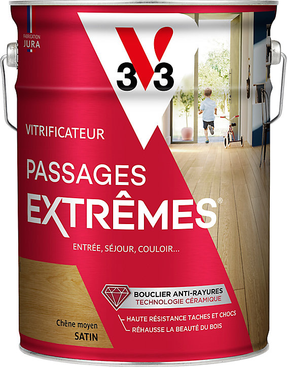 Vitrificateur parquet et plancher V33 Passages extrêmes chêne moyen satin 5L