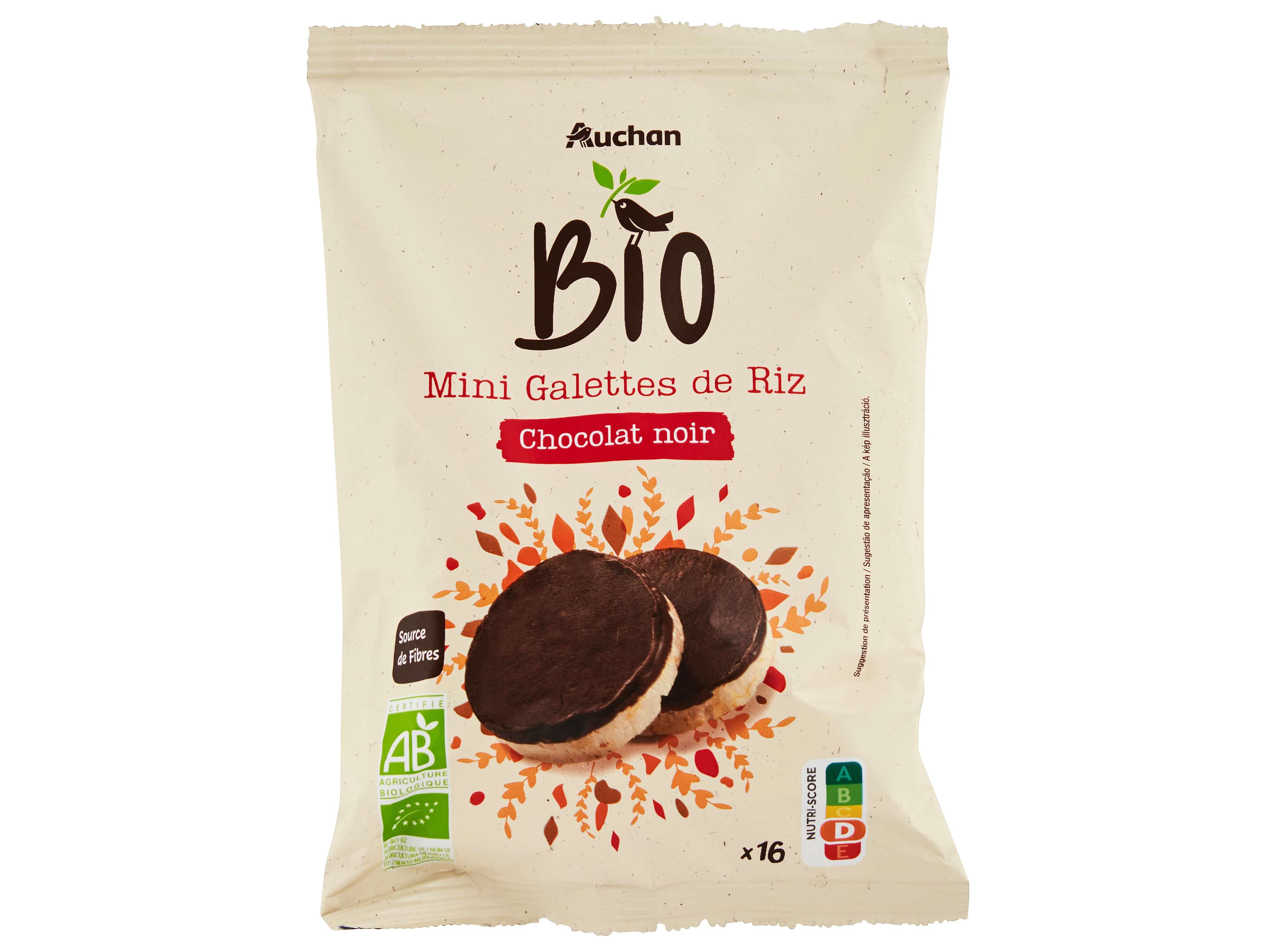 TORTITAS ARROZ AUCHAN BIO COBERTURA CHOCOLATE PRETO 60G