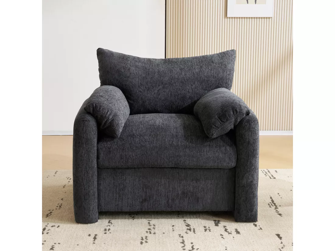 Fauteuil Moderne en Chenille, Canapé Décoratif de Grande Taille, Chaise de Salon et Chambre, Fauteuil Individuel, avec Coussins et Structure en Bois