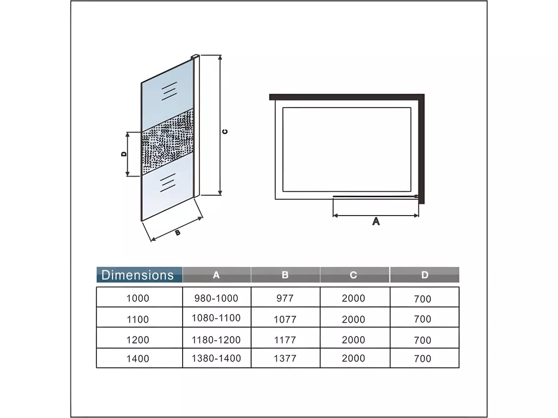 Paroi de douche à l'italienne 120x200cm avec barre de fixation au plafond 203-320cm, en 8mm verre bande centrale dépolie
