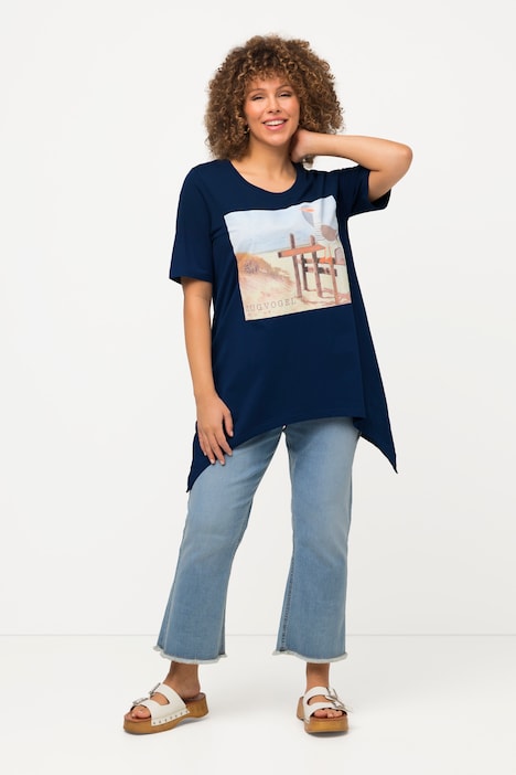T-Shirt, Strand, A-Linie, Zipfelsaum, Rundhals, Halbarm
