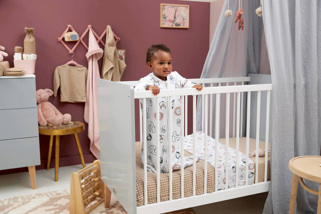 baby slaapzak met afritsbare mouwen Animal wit/bruin/zwart 60 cm