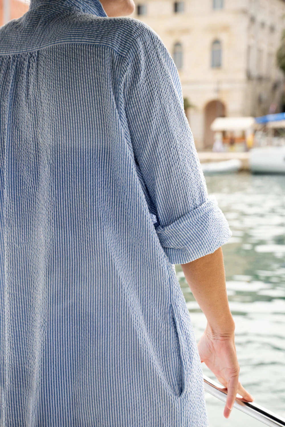 Moshi Moshi Mind  Reason wave stripe skjortekjole - white/blue