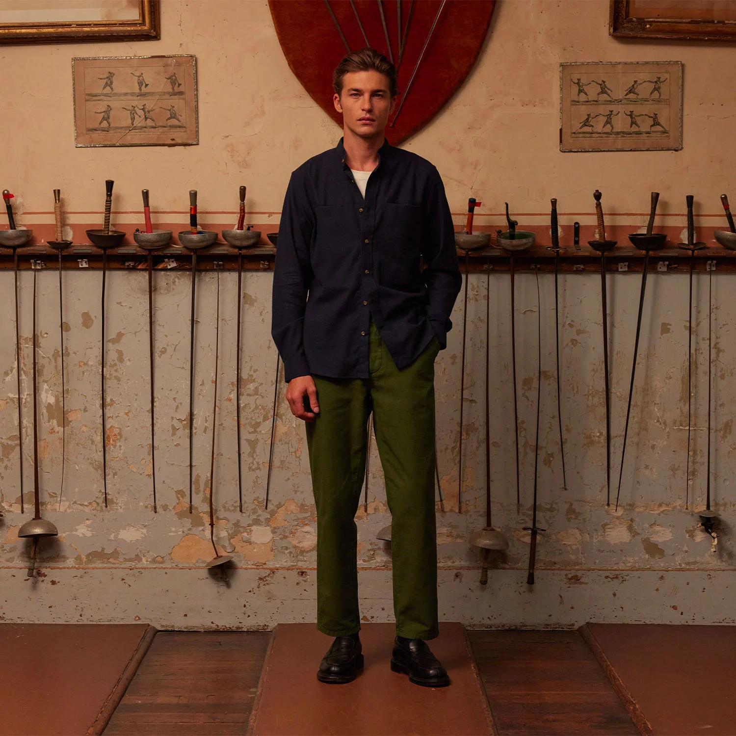 Navy cotton and tencel flannel shirt