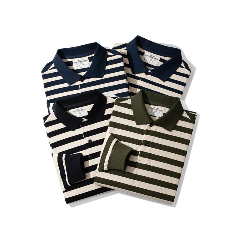 OKONKWO - Gestreept poloshirt met lange mouwen