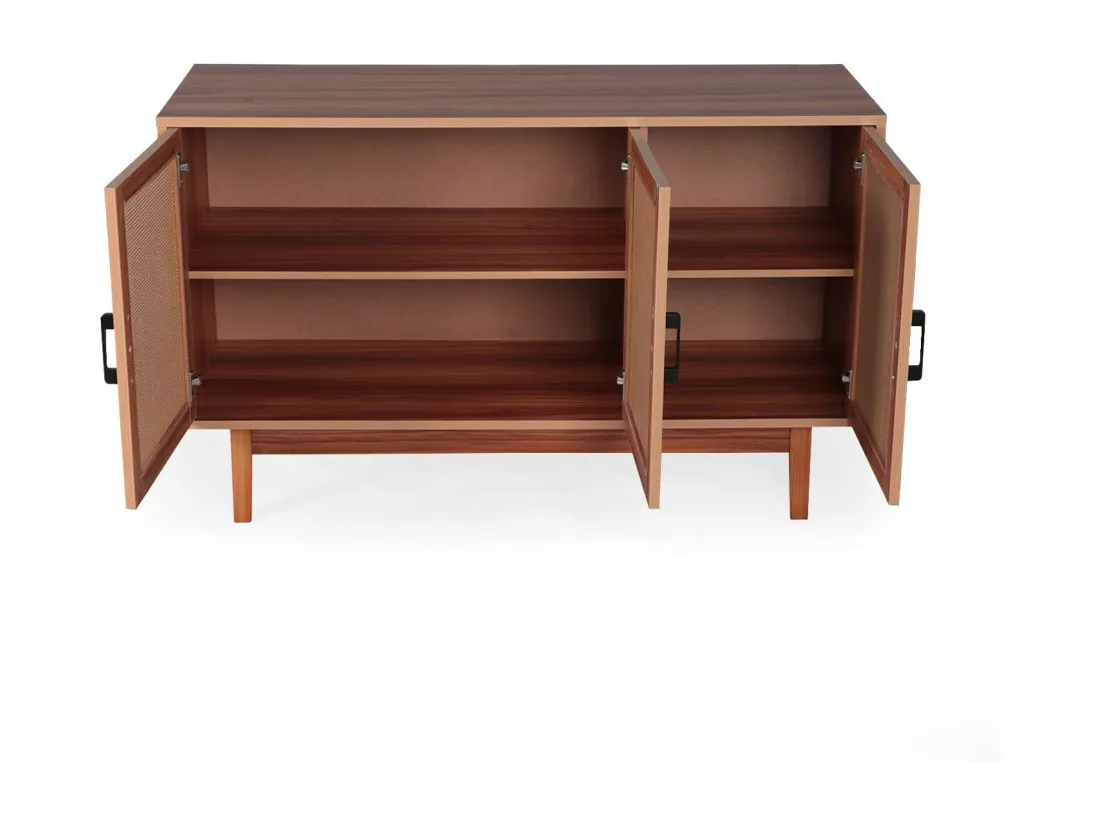 Buffet moderne L113cm Poetis 3 portes avec cannage Rotin et Bois