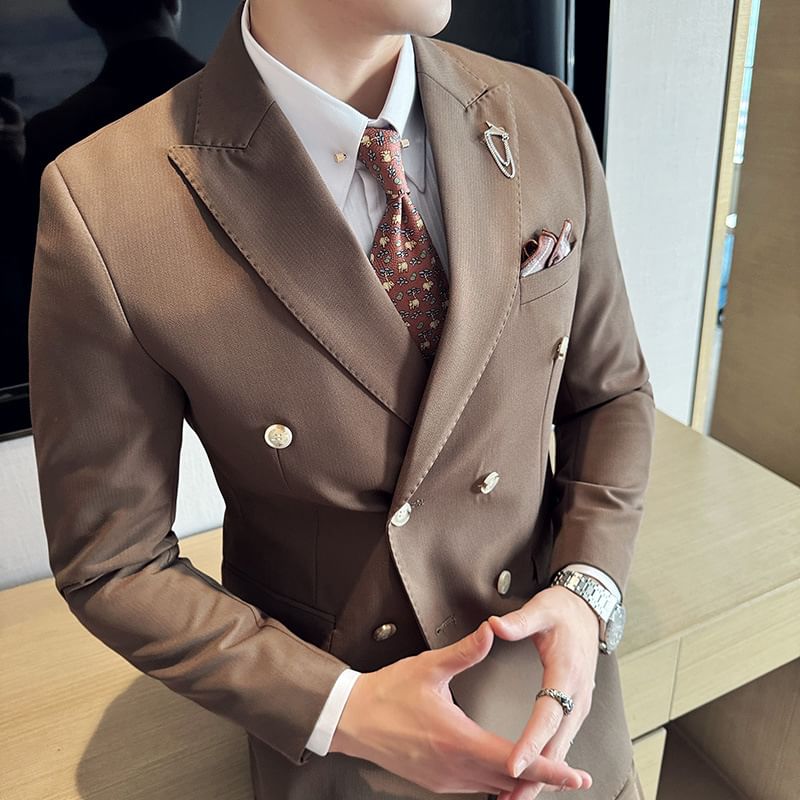 Blueforce - Set: Blazer met dubbele rij knopen en hoge revers + vest + rechte broek met hoge taille