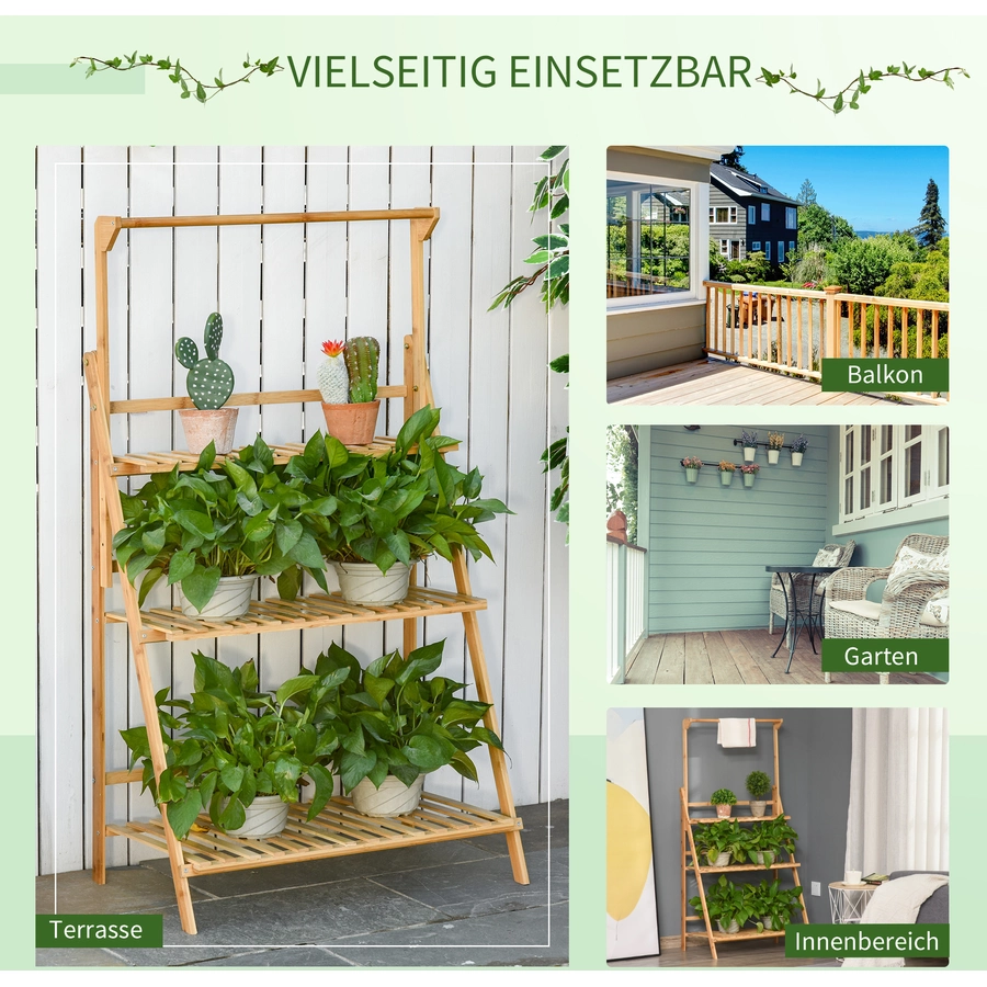Outsunny Pflanzentreppe mit 3 Stufen natur