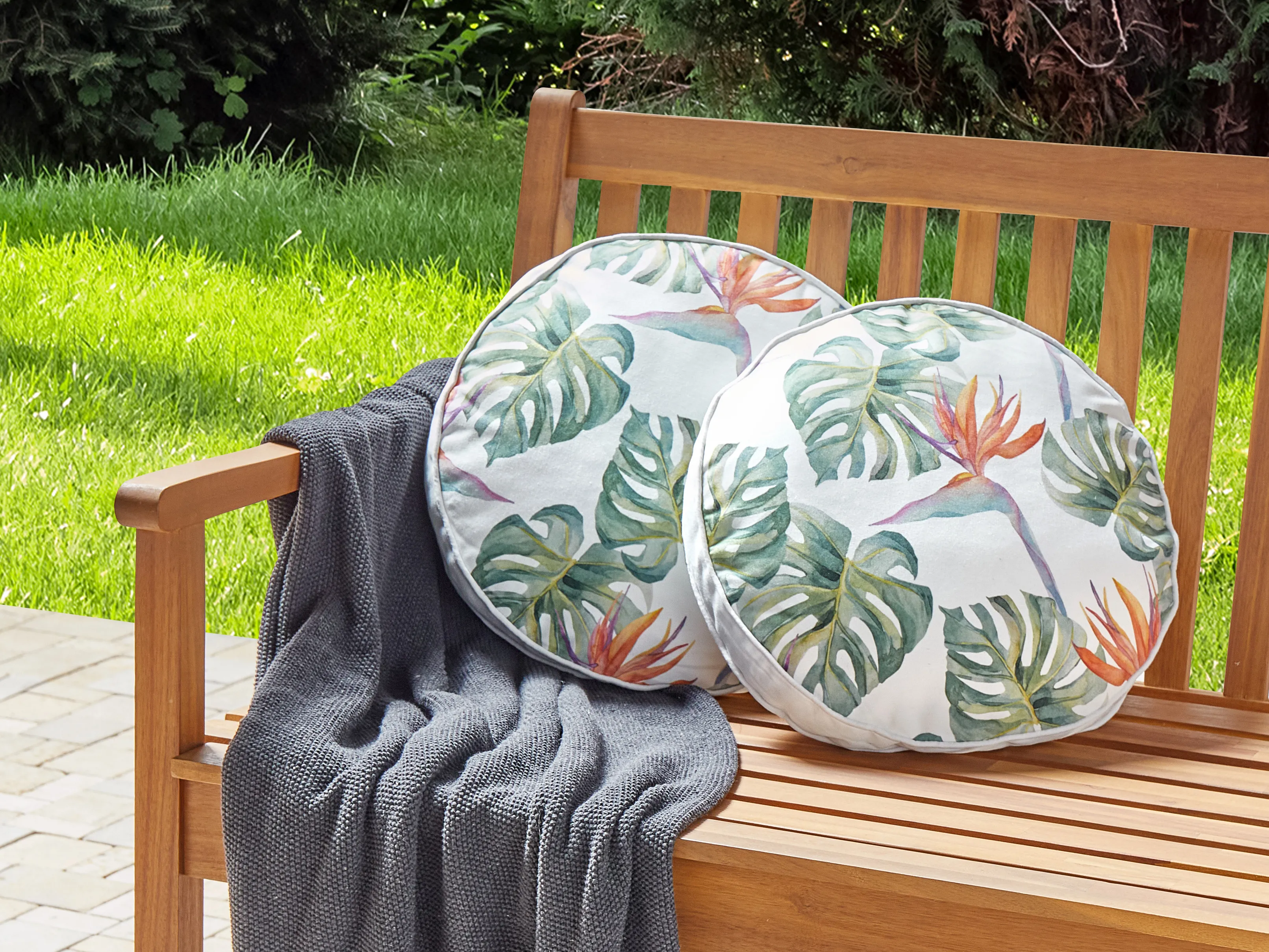 Set van 2 tuinkussens TORRAZZO bladpatroon 40 x 40 cm Wit