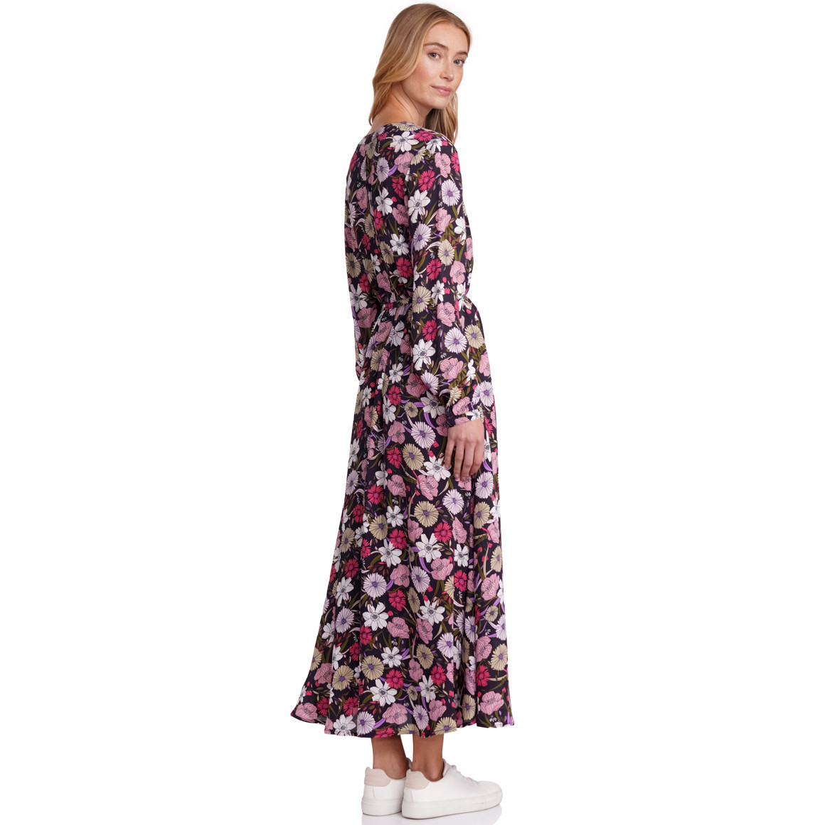 Jonas Nielsen Damen Maxi-Kleid mit floralem Allover-Print schwarz / oliv / rosa