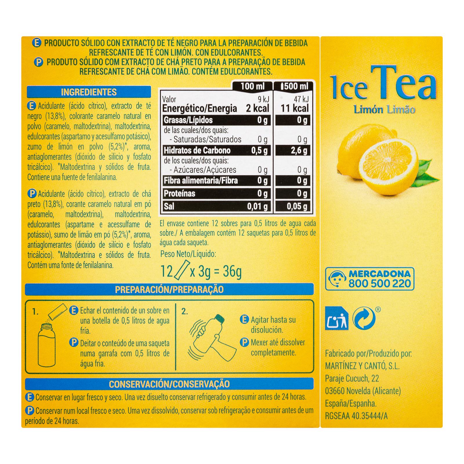Rafraîchisseur de thé au citron Hacendado à diluer