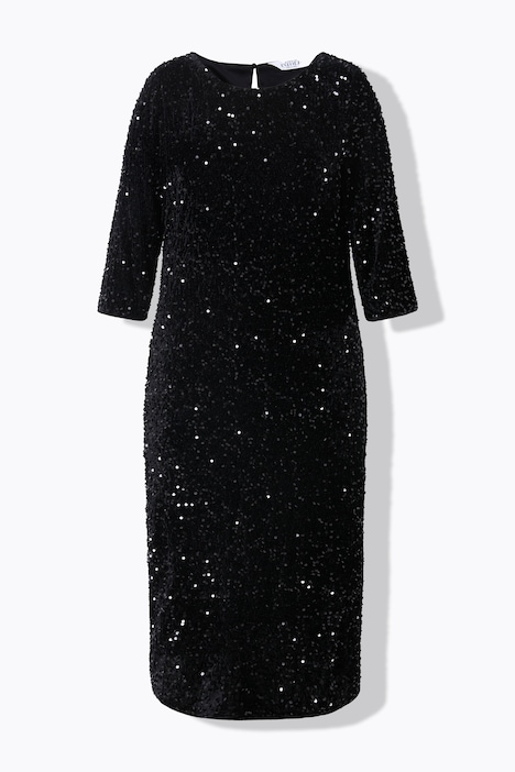 Paillettenkleid, Slim Shape, Midilänge, 3/4-Ärmel