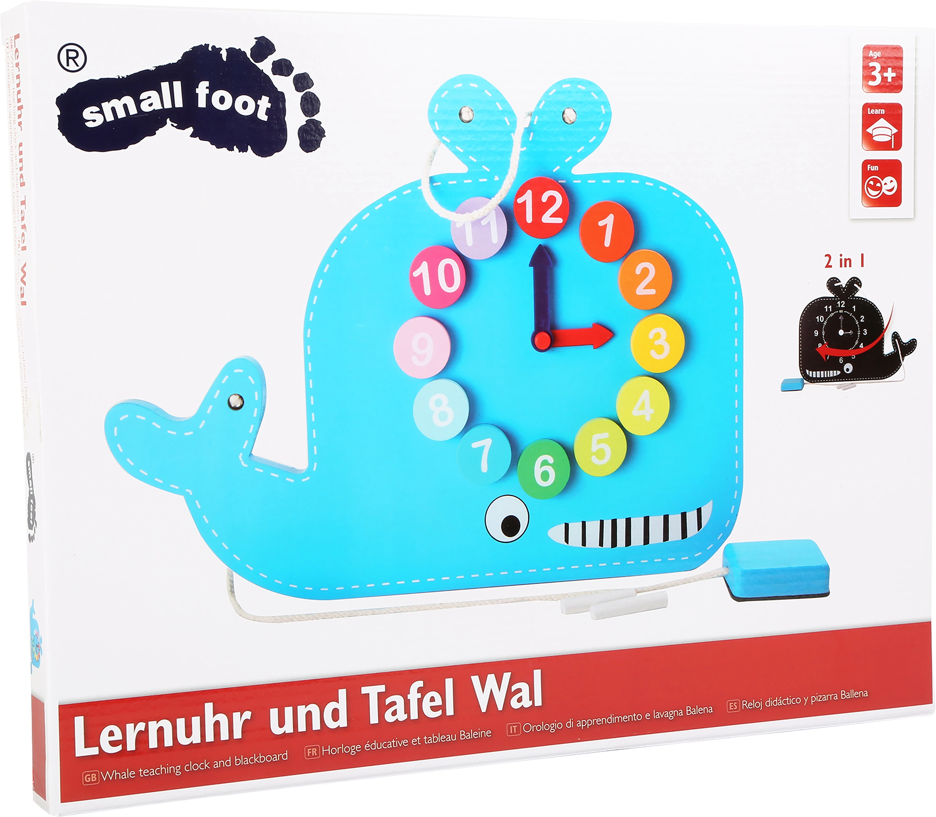 Lernuhr WAL mit Tafel aus Holz