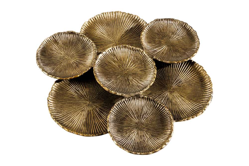 Handgefertigte XXL Deko Schale ABSTRACT LEAF 45cm gold Metall Aluminium Schmuckablage