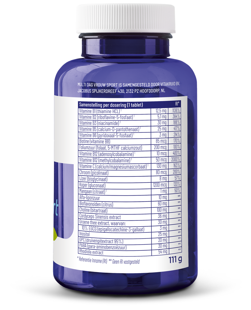 Vitakruid Multi Dag Vrouw Sport 100% Vegan (90 tabletten)