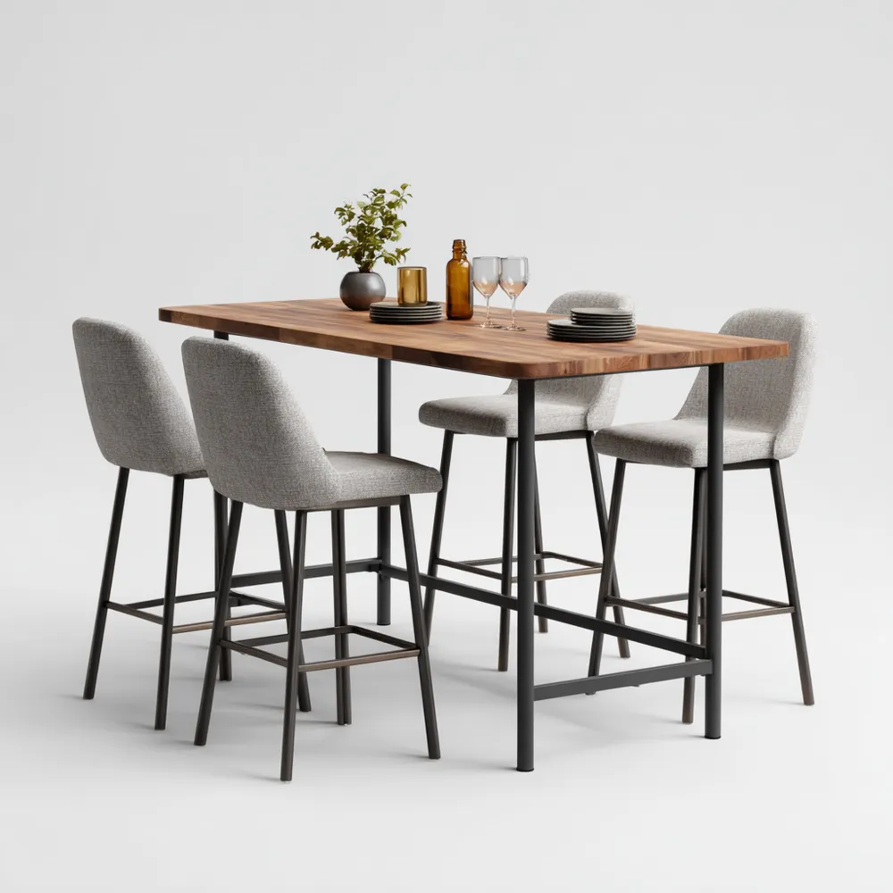 Bartisch-Set Holzplatte Metallgestell 120x60x105 cm – Hellgrau/Schwarz – Modernes Design