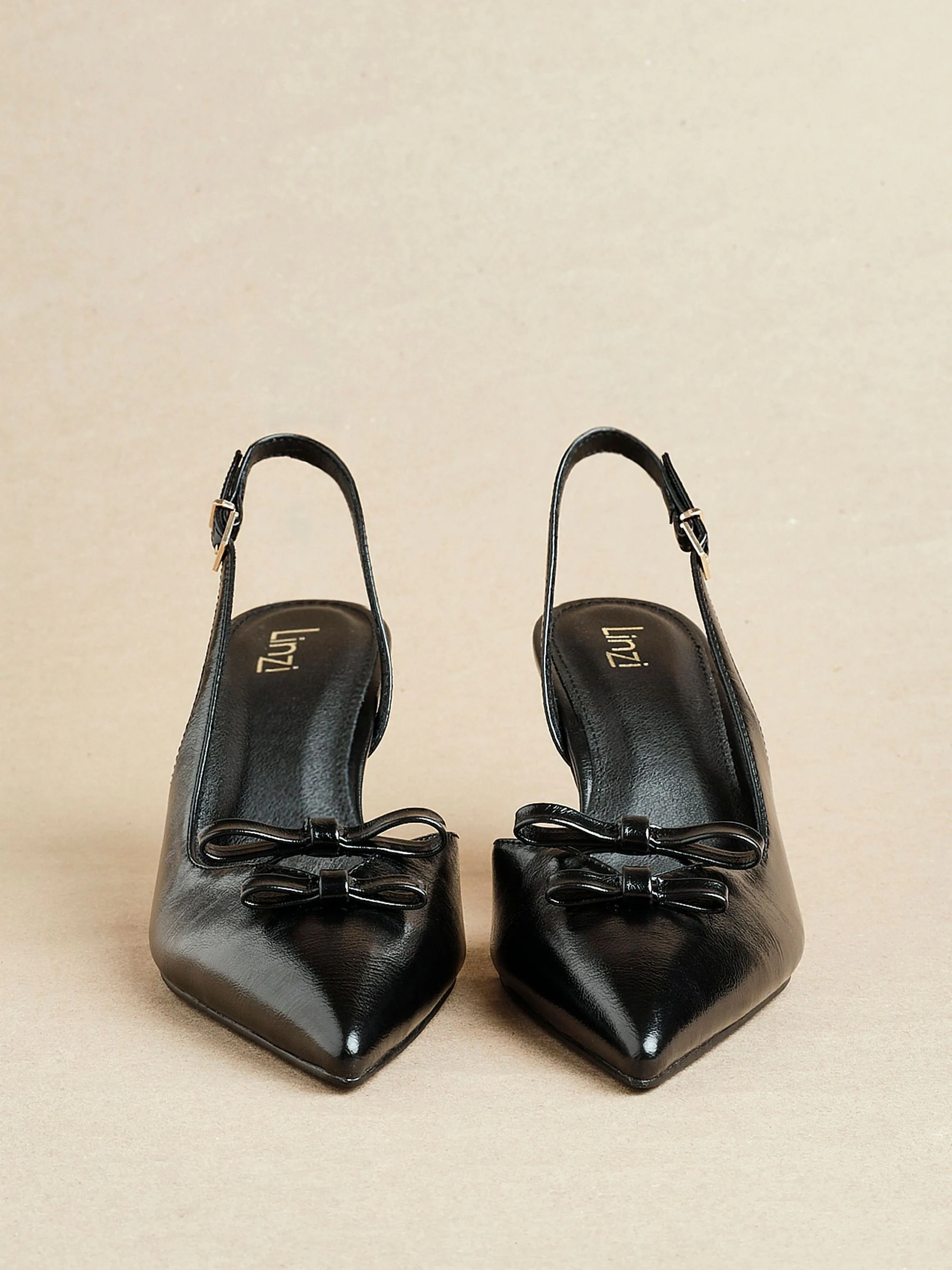 Zwart - Linzi Aysha Court Heels With Double Bow Detail