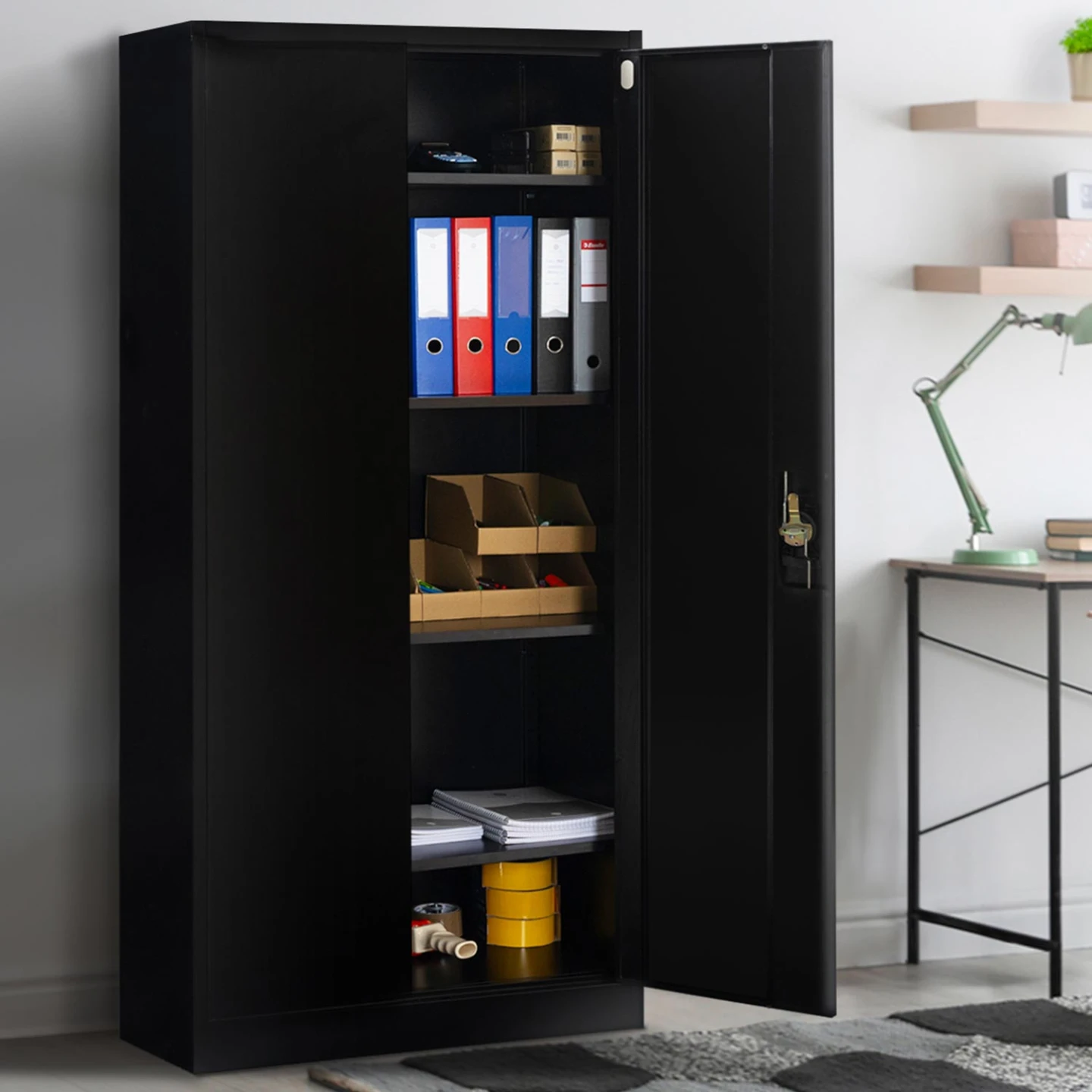 Armoire de bureau 80 x 180 cm 4 étagères modulables 5 niveaux métal noir
