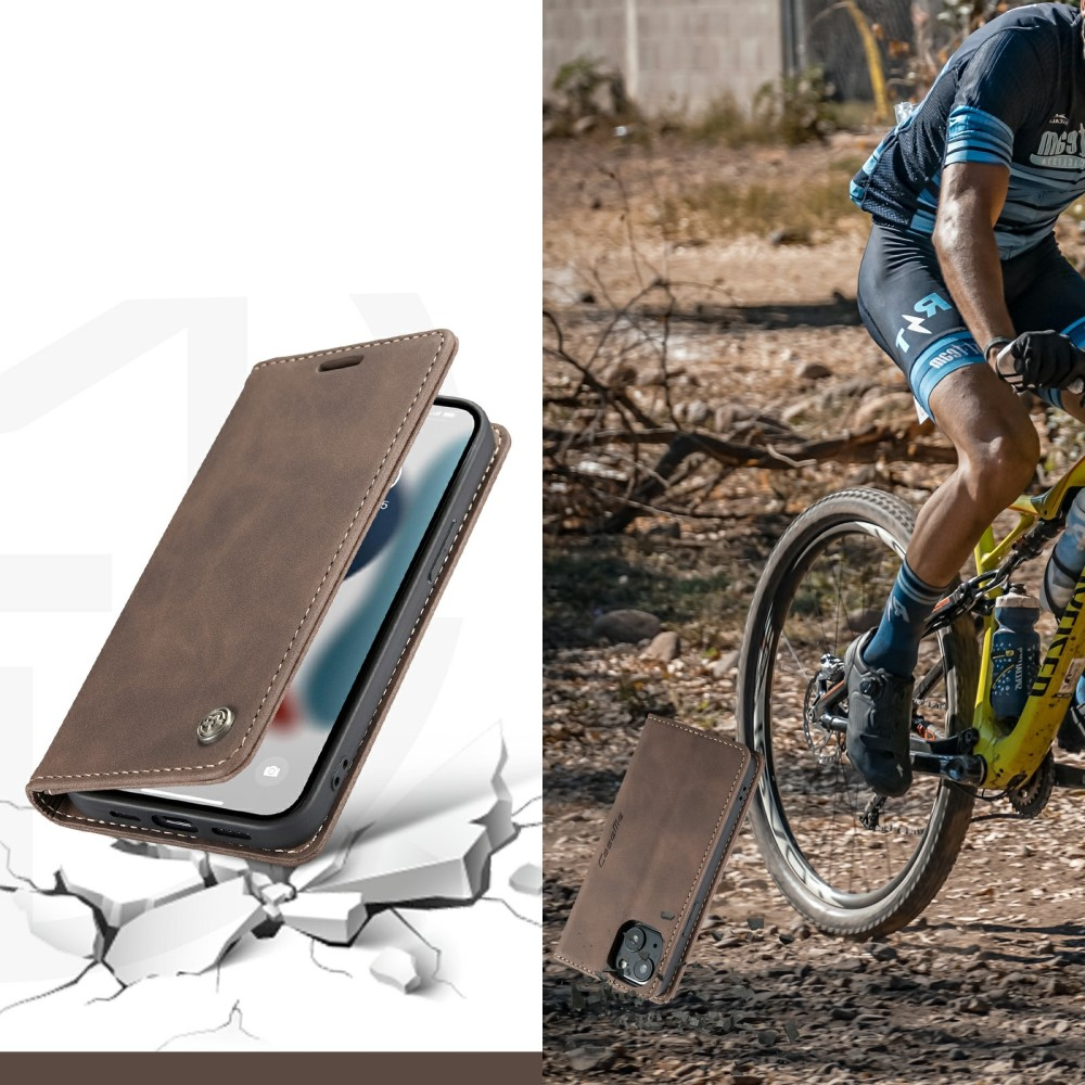 iPhone 13 Leder Tasche Flip Wallet Etui mit Kartenfächern - Braun