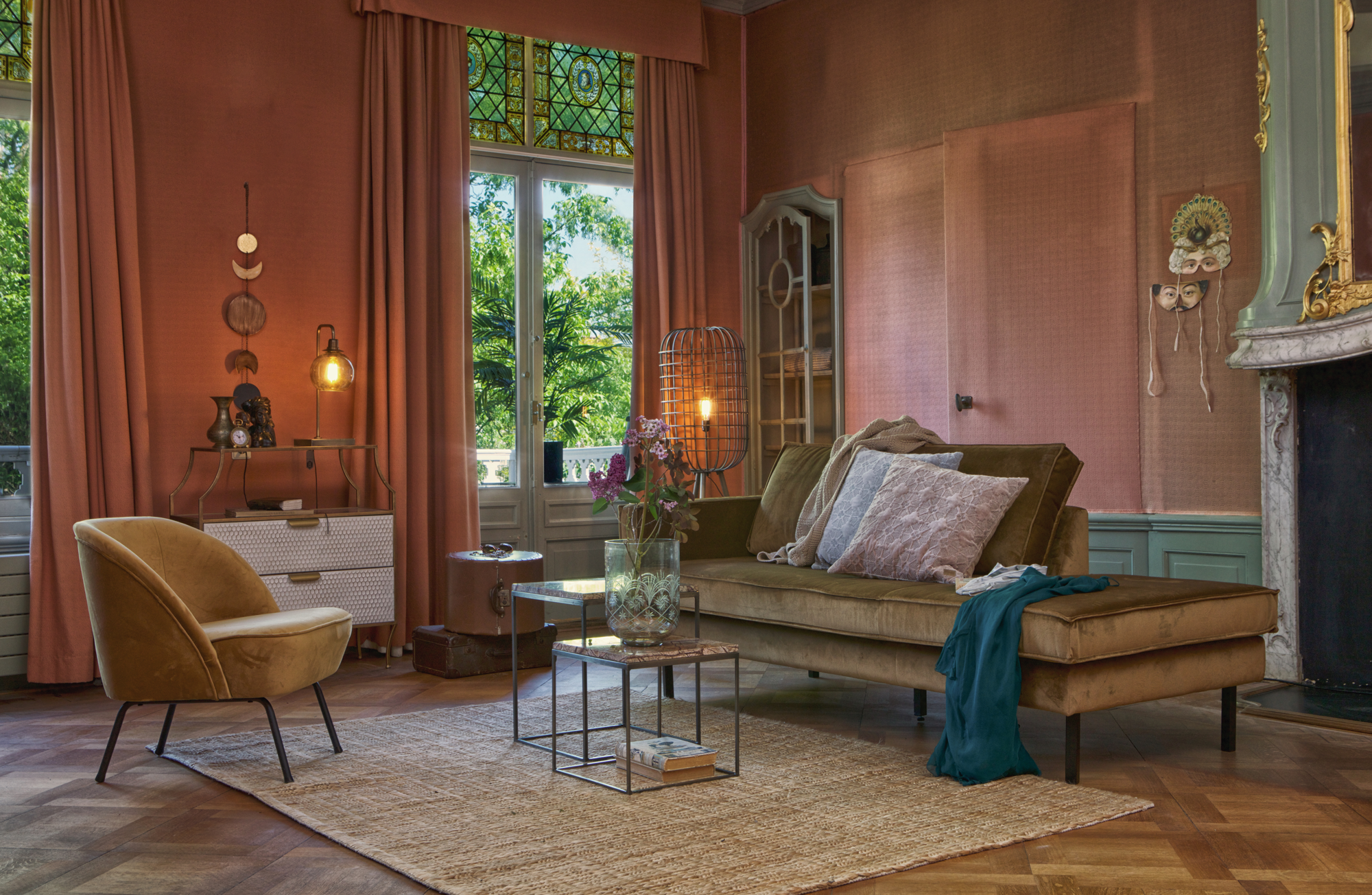 Rodeo daybed velvet Rechts - Honing Geel