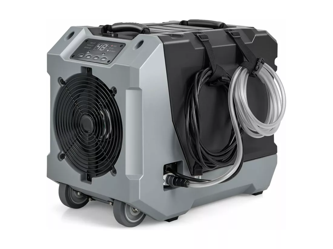 Déshumidificateur Commercial 85L/Jour, Déshumidificateur avec Pompe et Tuyau de Vidange Dégivrage Automatique 2 Roues et Poignée Rétractable, pour Vide Sanitaire Sous-sol (Noir)