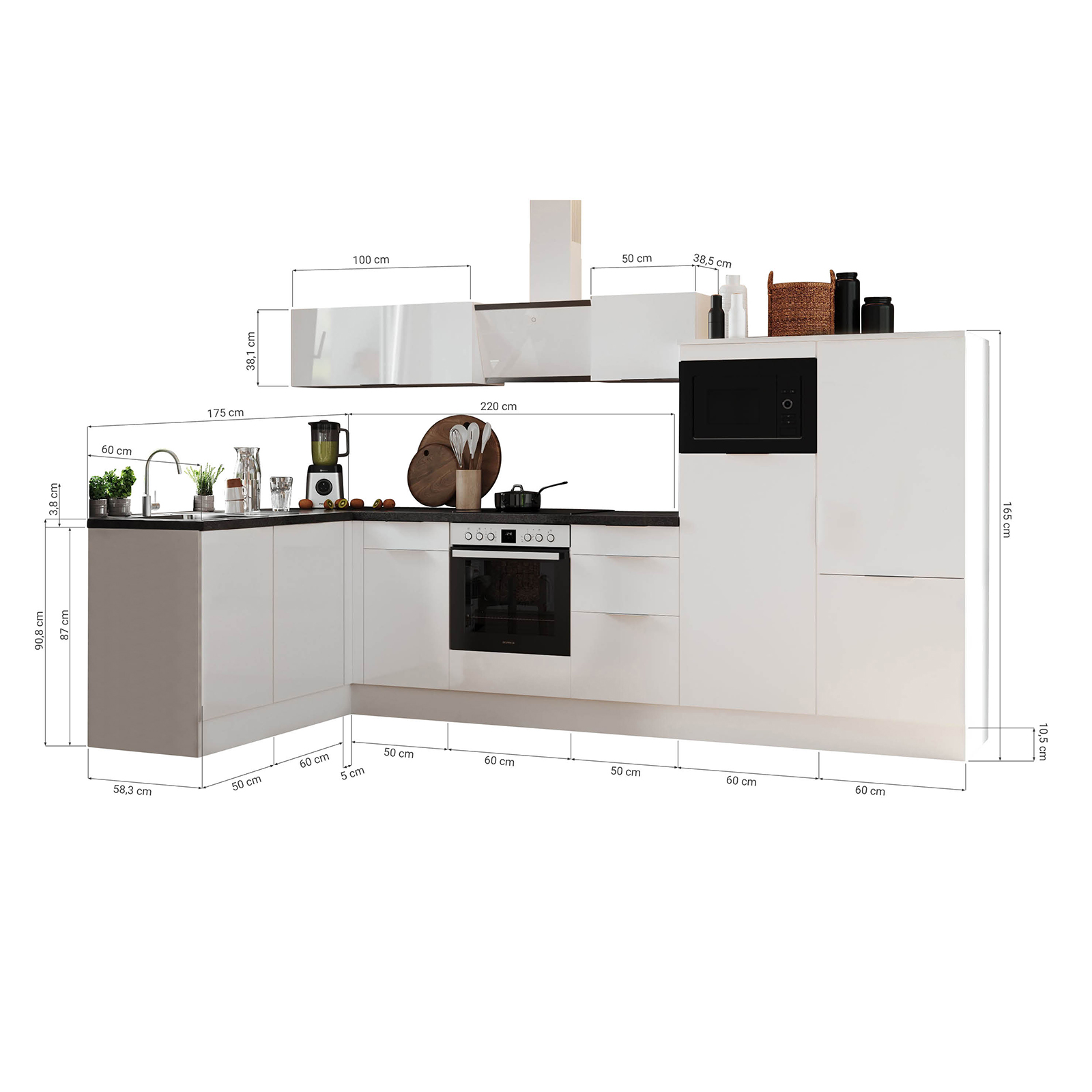 RESPEKTA Winkelküche - Artisan Eiche - mit E-Geräten - 340x175 cm