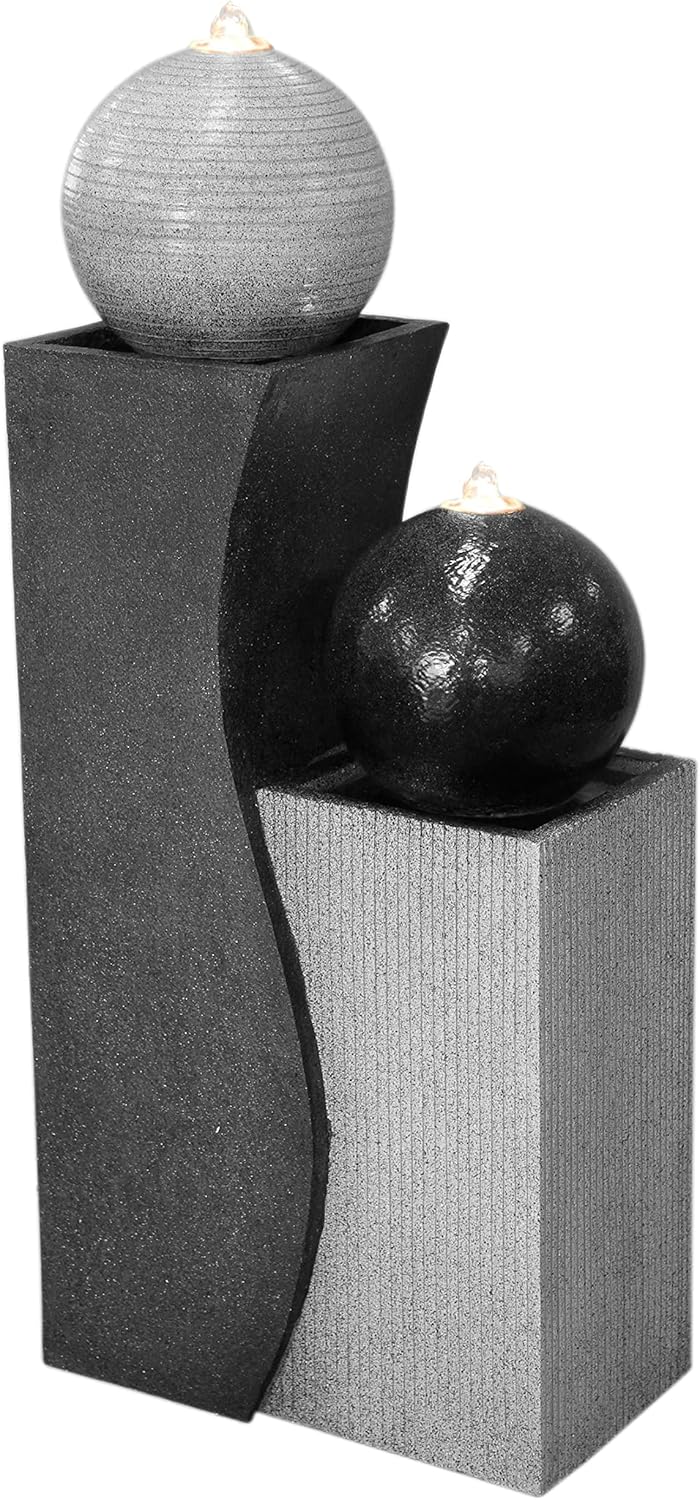 Dehner Gartenbrunnen Ying Yang mit LED Beleuchtung, ca. 94 x 41.5 x 24 cm, Polyresin, grau