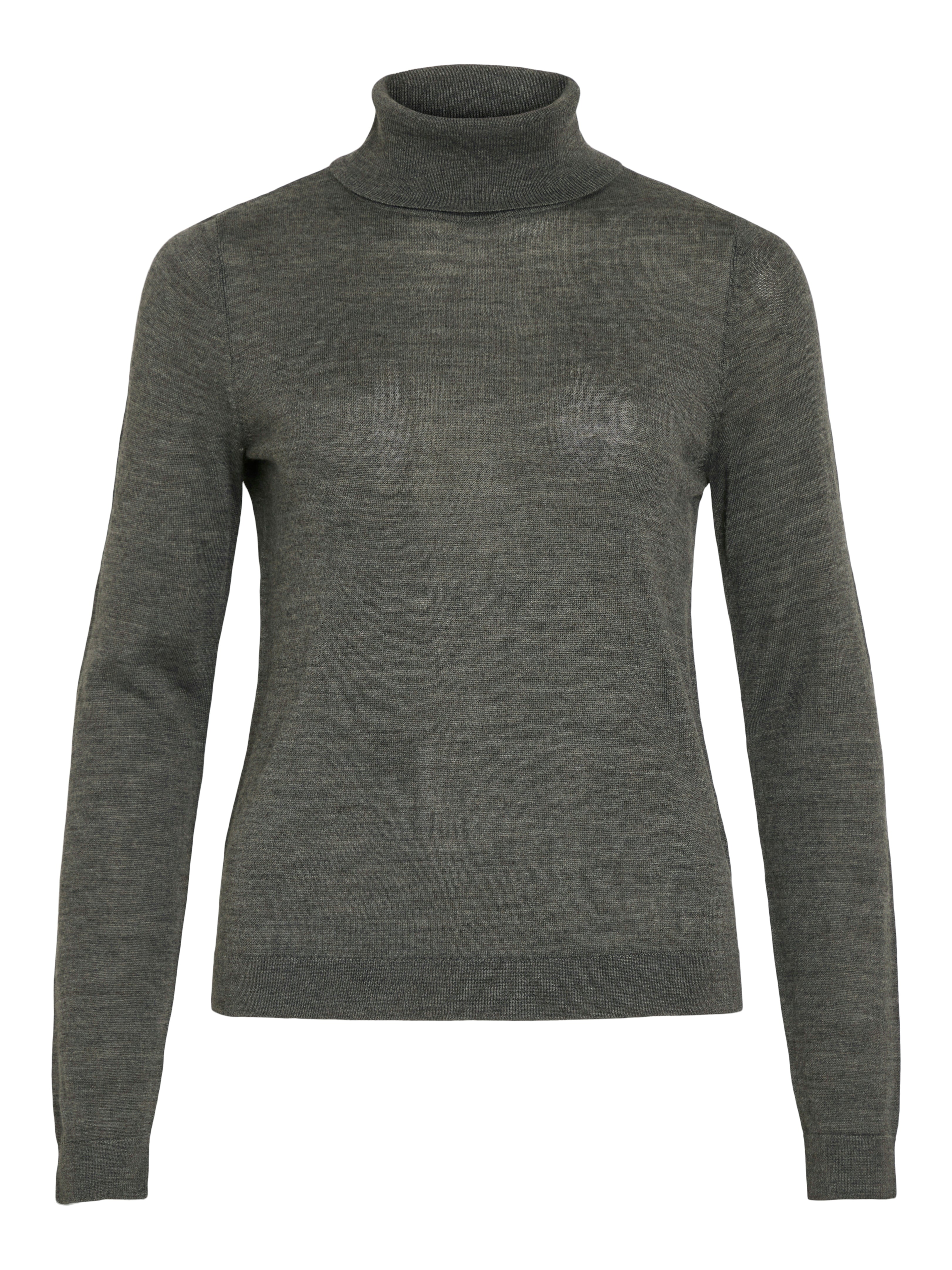 Vila  Vimerina L/S Rollneck striktrøje - Dark Grey Melange