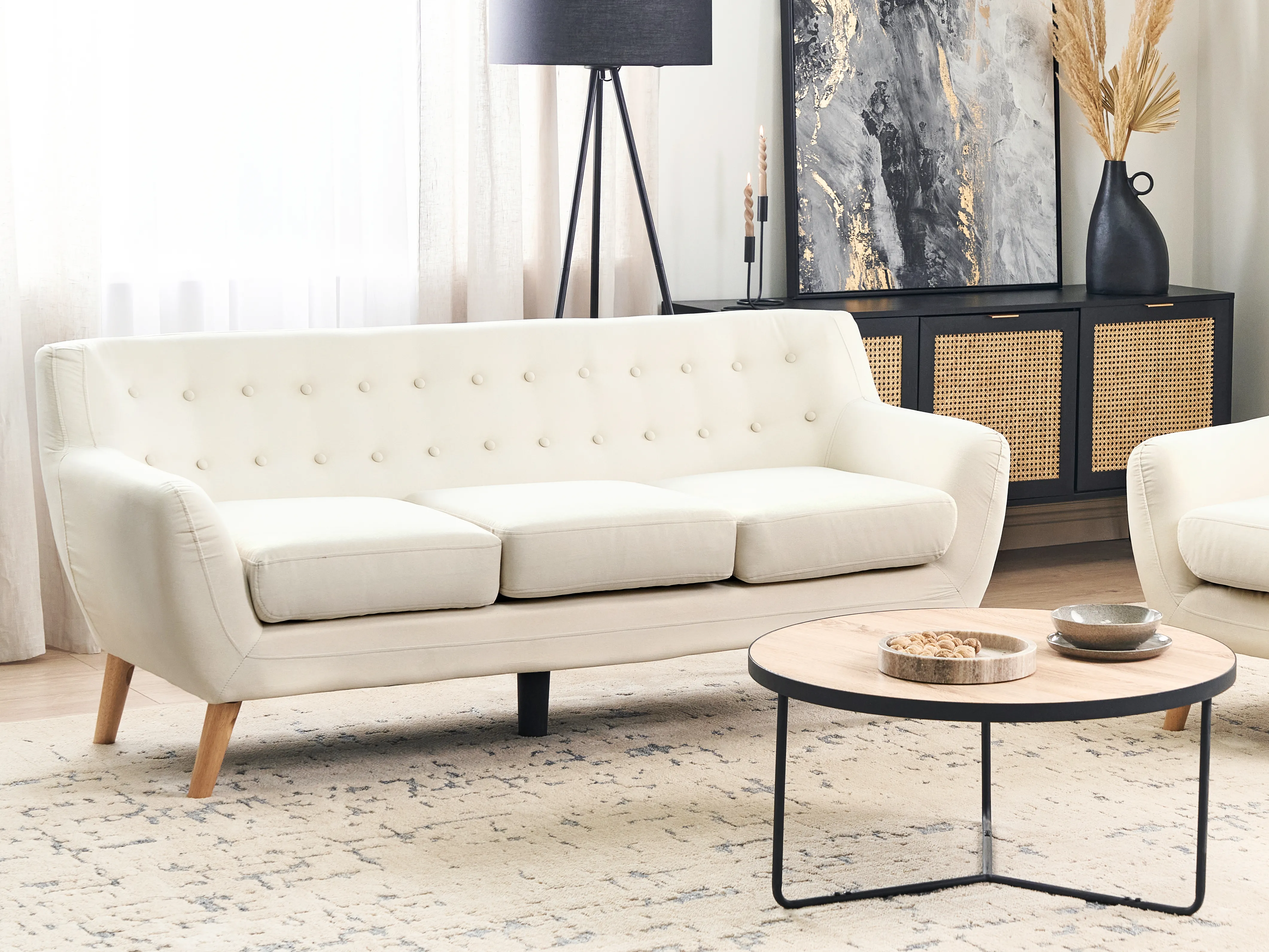 Bank 3-zits MOTALA Stof Lichtbeige