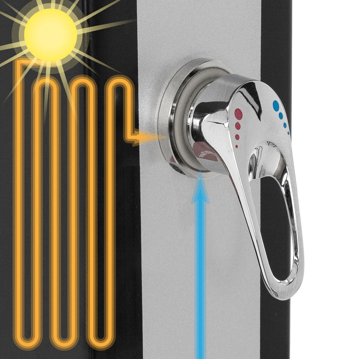 ML-Design Solar Douche 40L 217cm Rechthoekig met Voetdouche en Regendouchekop, Zilver-Zwart, Warm Water, 60°C, Geen Stroomaansluiting Nodig, met Tuinslangaansluiting, Solar Tuindouche, Buitendouche, Zwembaddouche