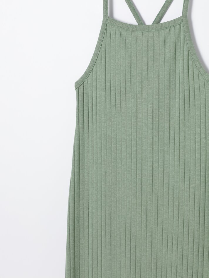 Vestido maxi canelado - Verde escuro
