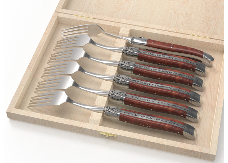 Service de 6 fourchettes Laguiole avec un manche en racine de bruyère et mitres en acier inoxydable