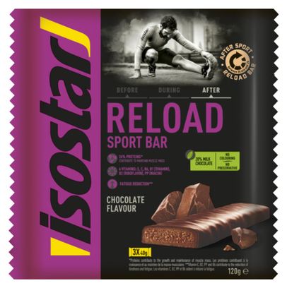 Barres de récupération Isostar Reload Sport Bar Chocolat - 3x40g